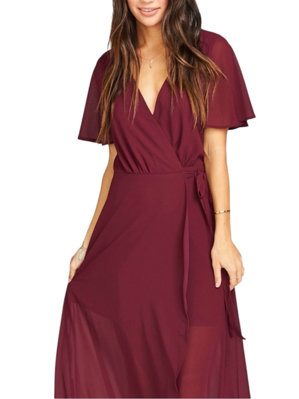 Show Me Your MuMu Sophia Wrap Maxi Dress - Burgundy - Picture 2 of 7